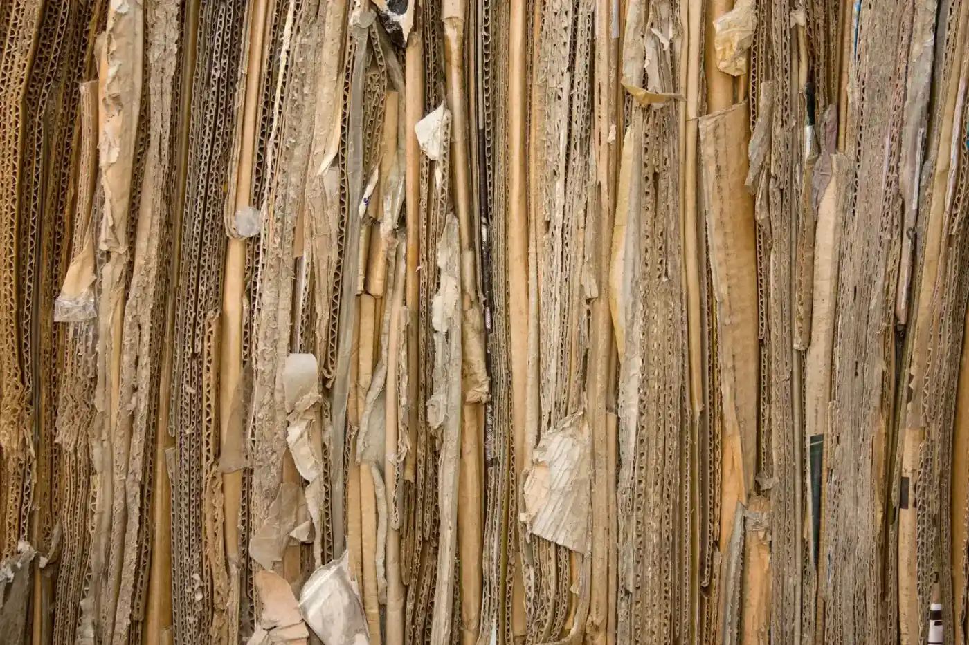 Stacked recyclable corrugated cardboard showing its texture